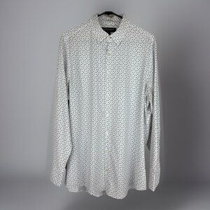 MIZZEN MAIN Performance Stretch LS Dress Shirt White Mini Dot Men Med Classic